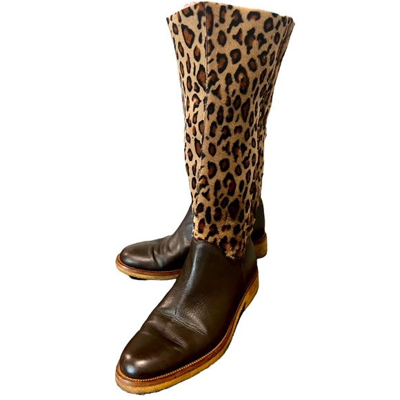 Elizabeth Stuart brown leather cheetah print boots Mob Boss Style in size 7.5 - Picture 2 of 6
